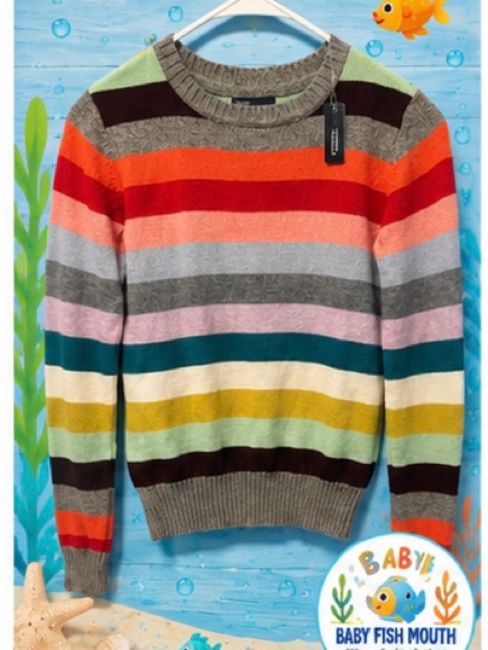 GapKids Girls Multicolor Striped Cotton Wool Blend Sweater Size L 10-11